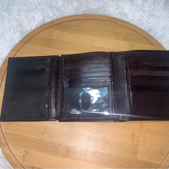 Leather Billfold ID Wallet Dark Brown 22 Card Slots Tri-Fold - Picture 3 of 7
